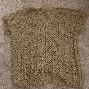 Women’s Hand Knit Button Up Cream Colored Cardigan Sweater Sz Small